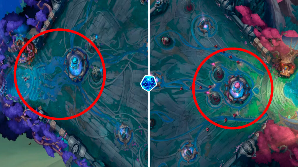 Detalles de las fuentes Spirit Blossom Agua Lado Azul y Lado Rojo