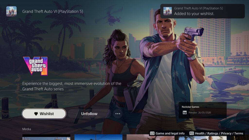 GTA VI en la Lista de deseos | PlayStation5